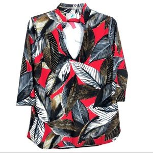 BO & NIC | Women’s Red Blouse with Leaves Print